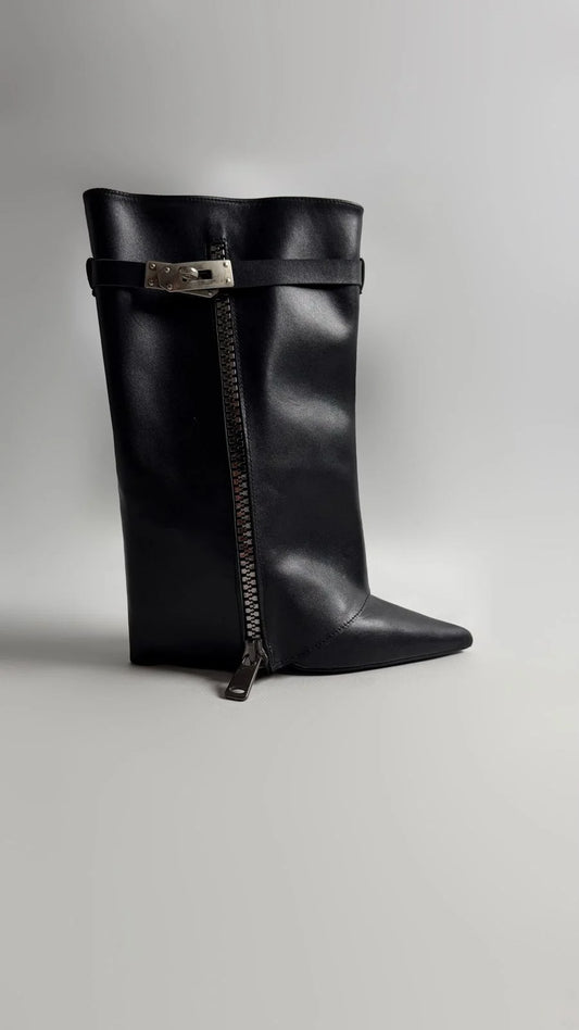 VALERÉN Black Leather Convertible Stiletto Boots