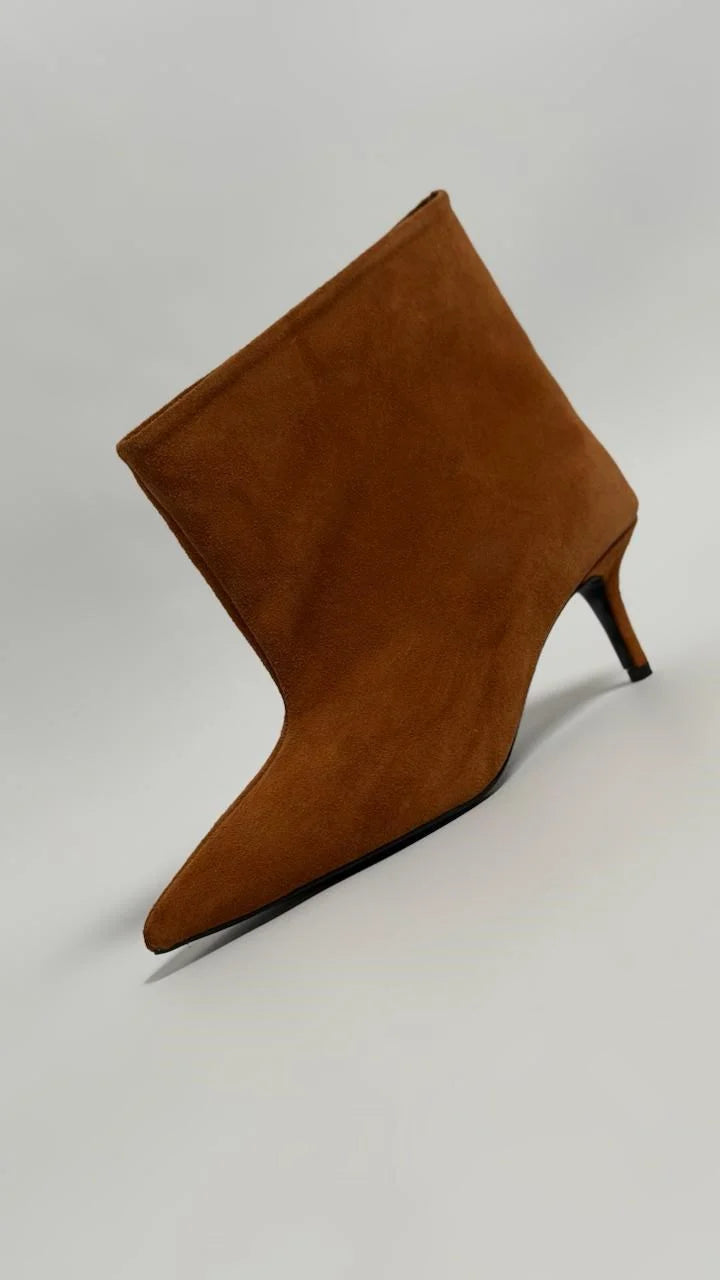 AURELIA Tan Suede Heeled Ankle Boots