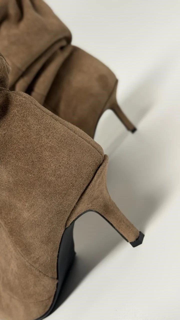 SERAVIA Taupe Suede Heeled Ankle Boots
