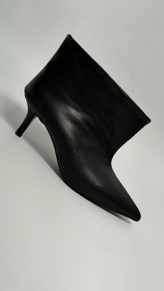 VELENZA Black Leather Heeled Ankle Boots