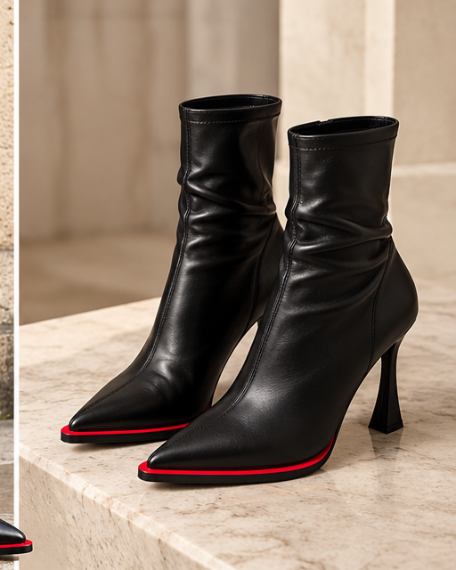 ELVARE Black Stretch Leather Ankle Boots