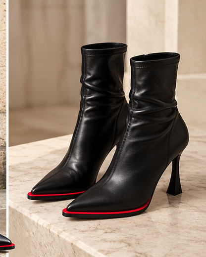 ELVARE Black Stretch Leather Ankle Boots