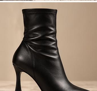 ELVARE Black Stretch Leather Ankle Boots