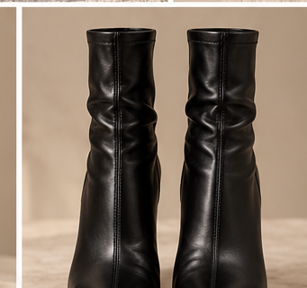 ELVARE Black Stretch Leather Ankle Boots