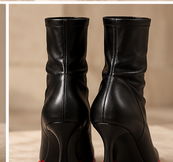 ELVARE Black Stretch Leather Ankle Boots