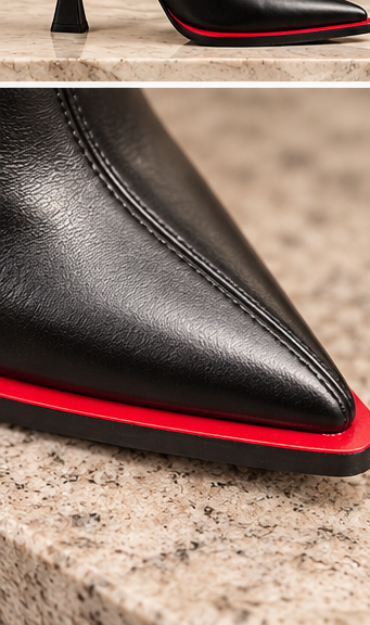 ELVARE Black Stretch Leather Ankle Boots