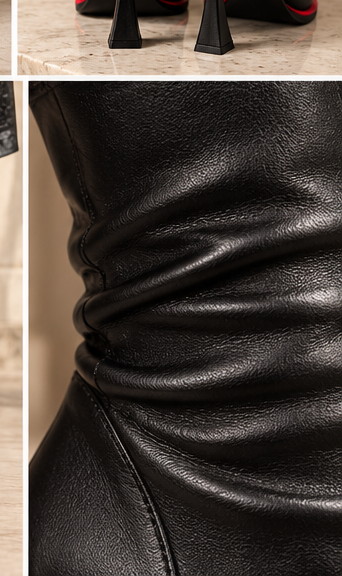 ELVARE Black Stretch Leather Ankle Boots