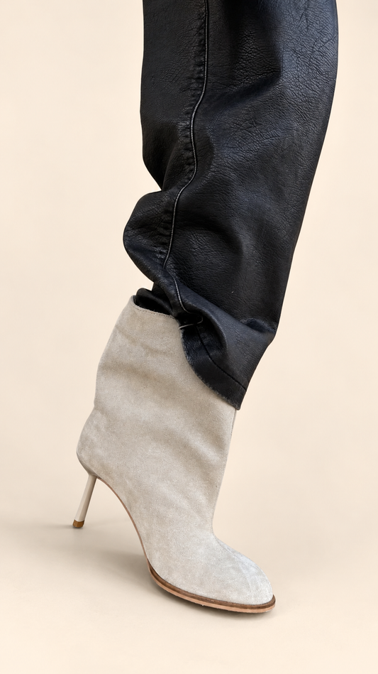 SORELIA Beige Suede Heeled Boots | LUMORA