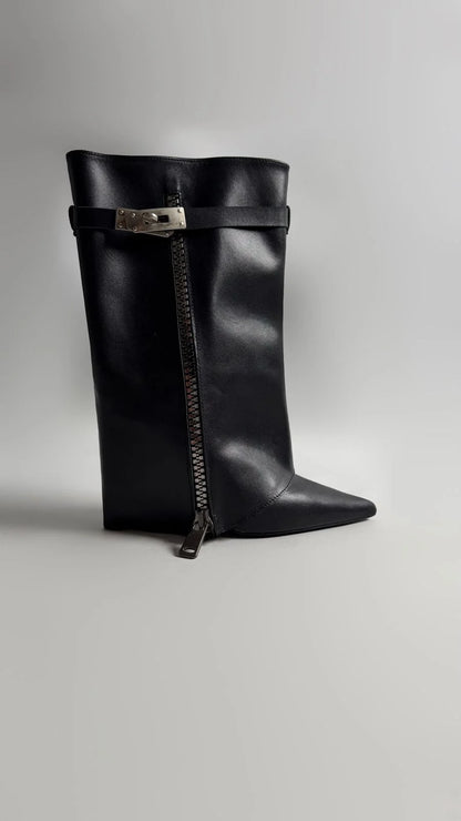 VALERÉN Black Leather Convertible Stiletto Boots