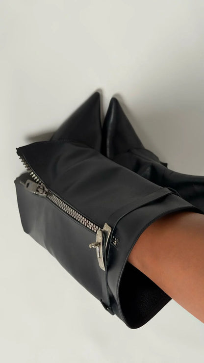 VALERÉN Black Leather Convertible Stiletto Boots