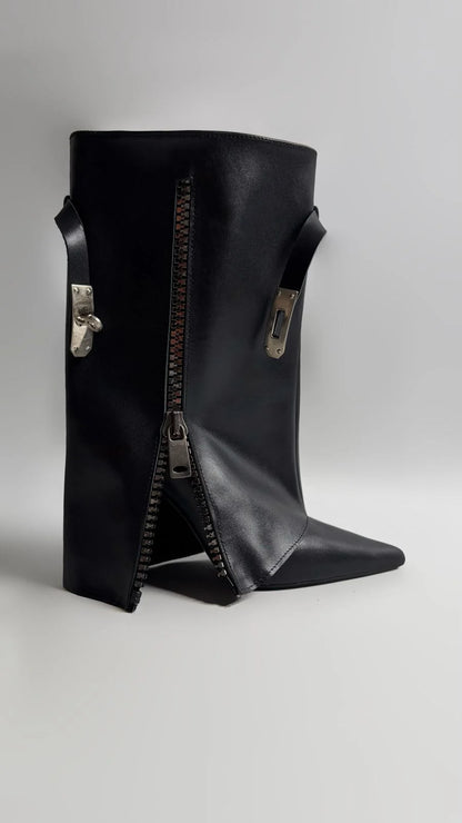VALERÉN Black Leather Convertible Stiletto Boots