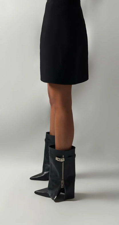 VALERÉN Black Leather Convertible Stiletto Boots