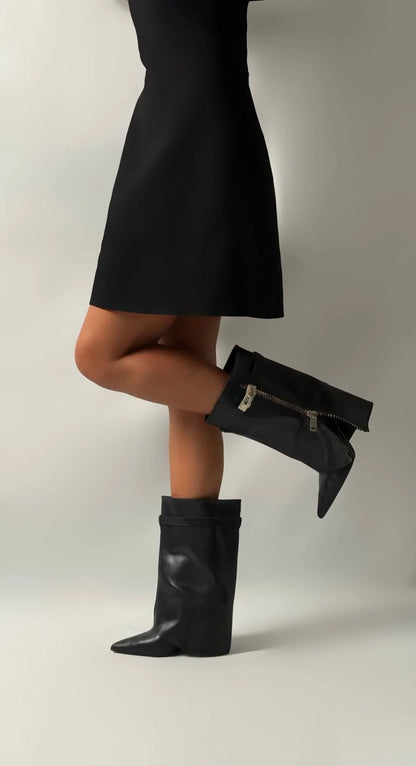 VALERÉN Black Leather Convertible Stiletto Boots
