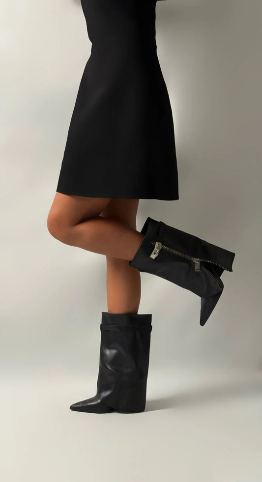 VALERÉN Black Leather Convertible Stiletto Boots