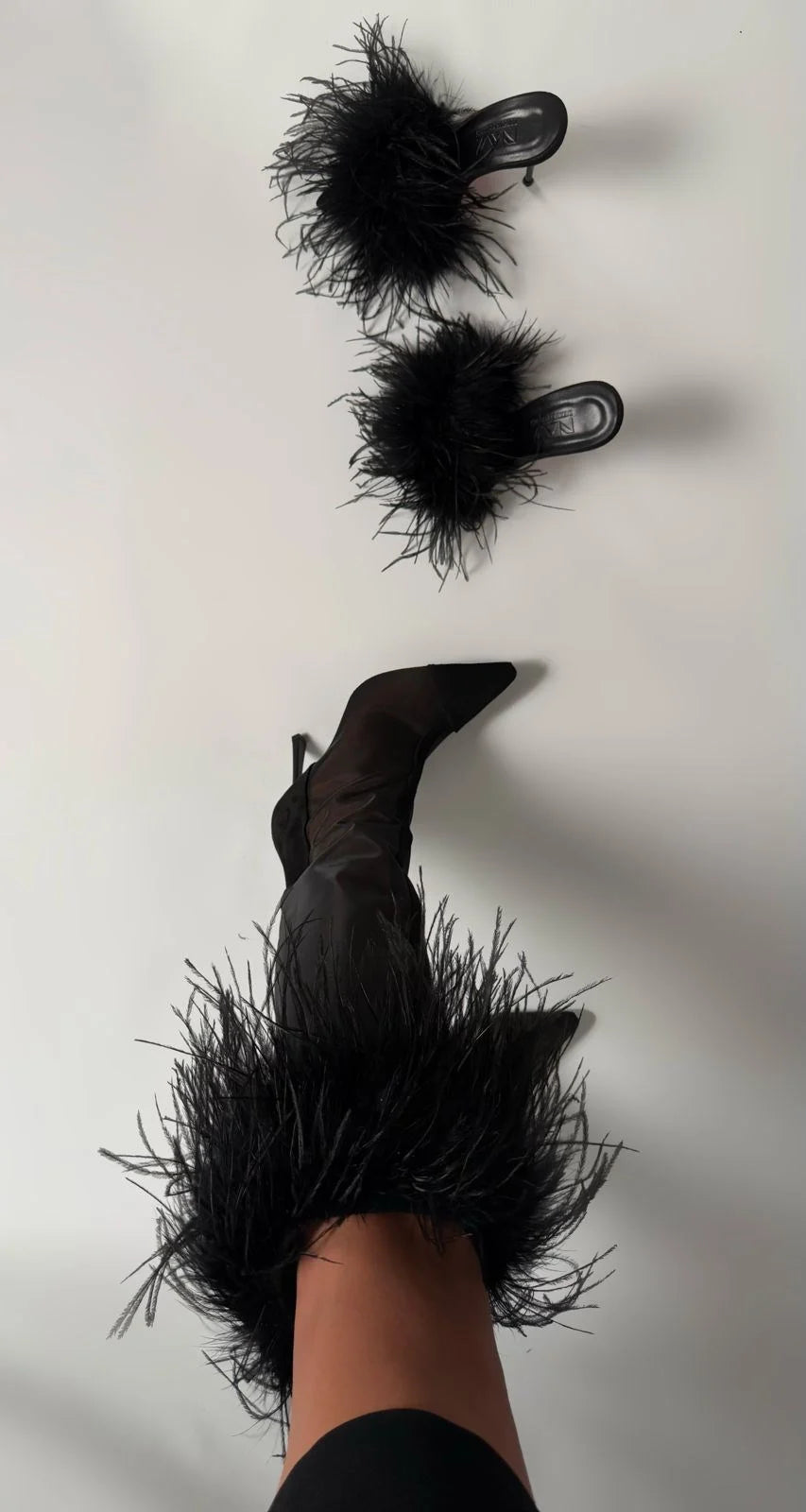 VARELIA Black Transparent Feather Heeled Boots