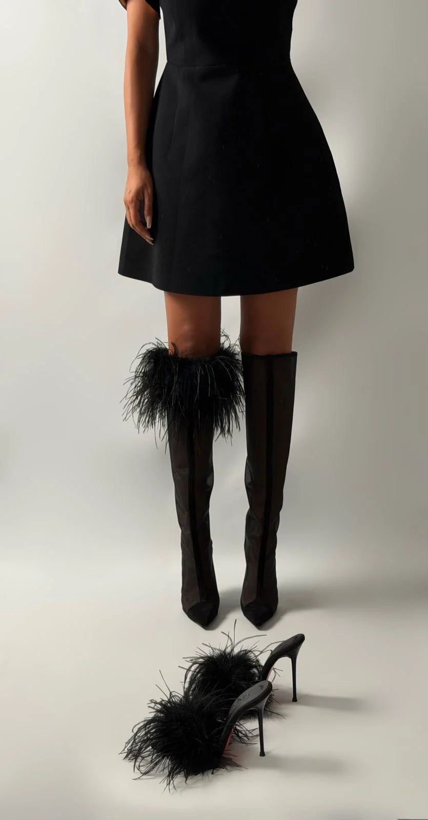 VARELIA Black Transparent Feather Heeled Boots