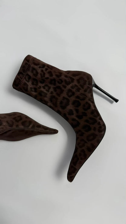 LEVARÉA Brown Leopard Stretch Heeled Boots