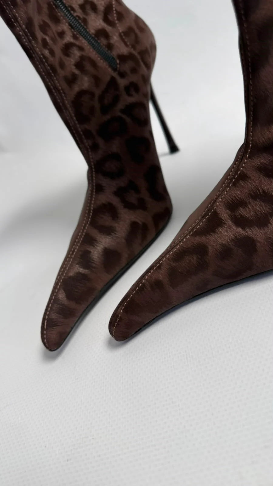 LEVARÉA Brown Leopard Stretch Heeled Boots