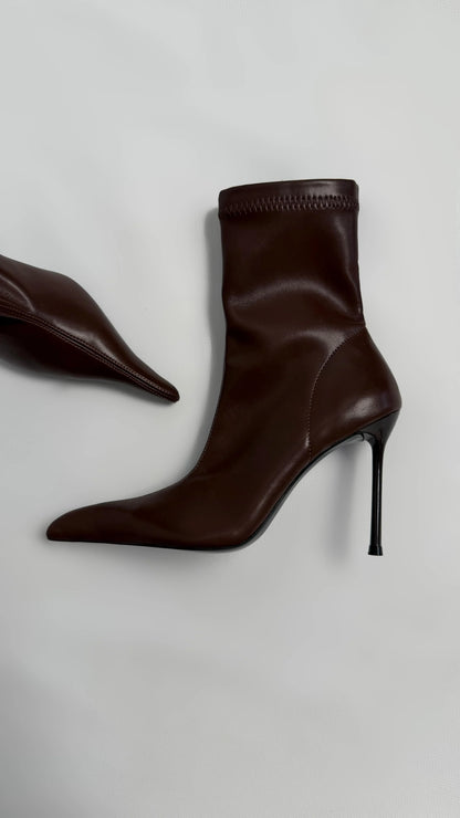 MIREVÉA Brown Stretch Heeled Boots