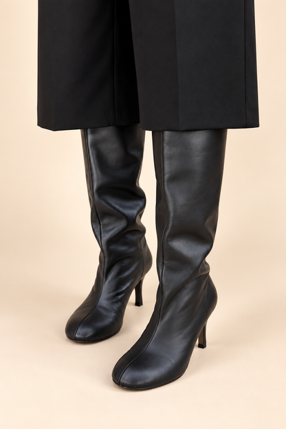 MAREVIA Black Leather Heeled Ankle Boots