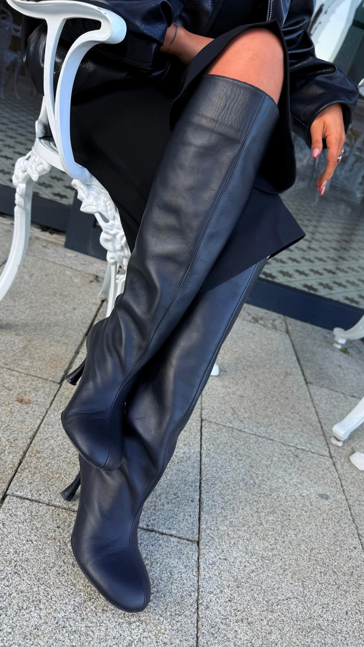 MAREVIA Black Leather Heeled Ankle Boots