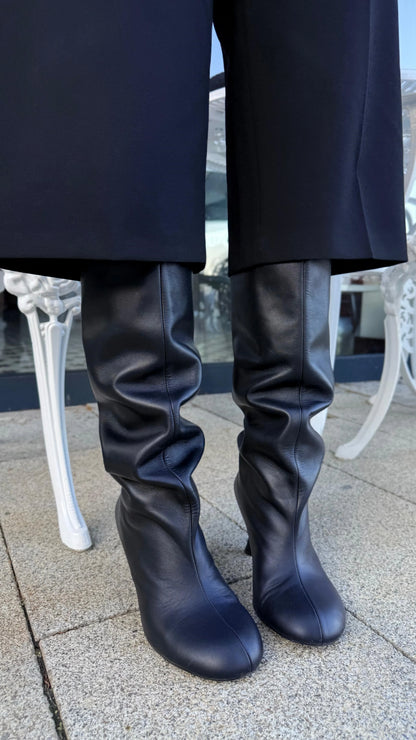 MAREVIA Black Leather Heeled Ankle Boots