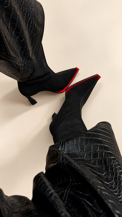 ARVELIA Black Suede Leather Knee-High Boots