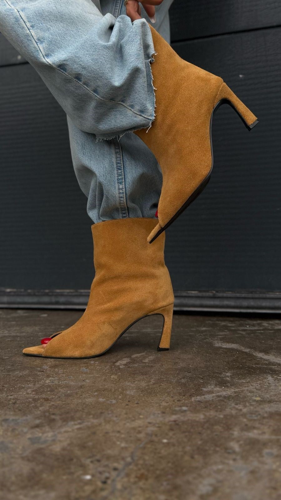 SOLÉVIA Mustard Suede Heeled Ankle Boots
