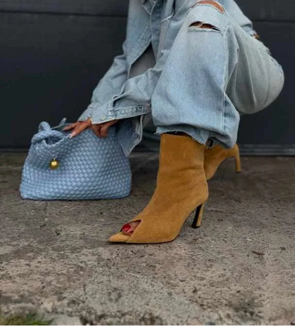 SOLÉVIA Mustard Suede Heeled Ankle Boots