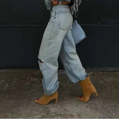 SOLÉVIA Mustard Suede Heeled Ankle Boots