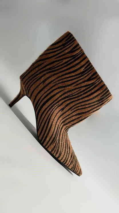 ZAVÉRIA Brown Zebra Suede Heeled Ankle Boots
