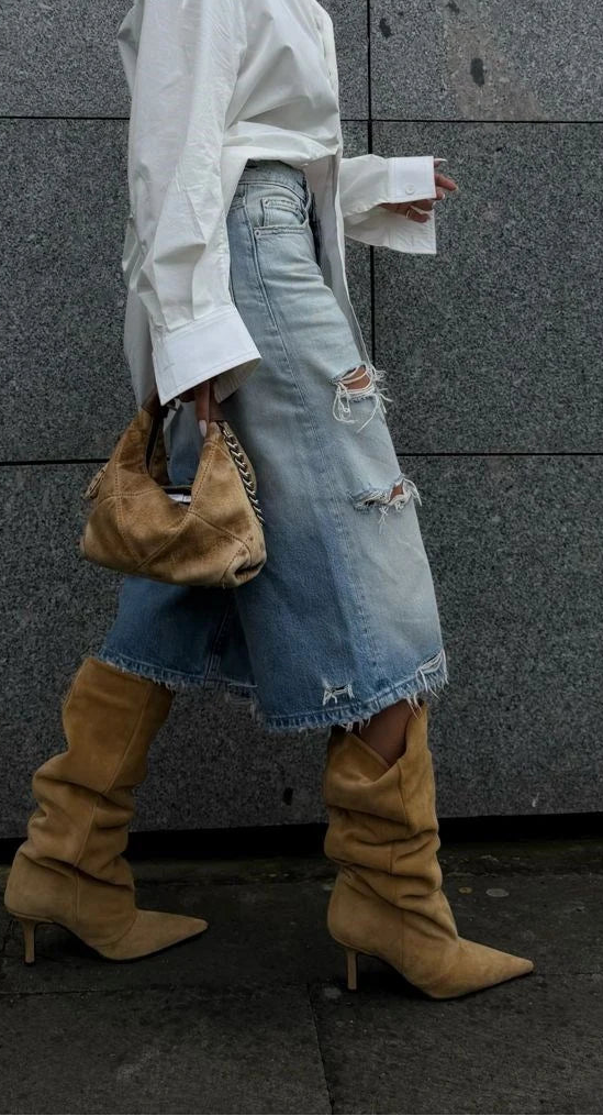 MARAVÉL Mustard Suede Heeled Ankle Boots