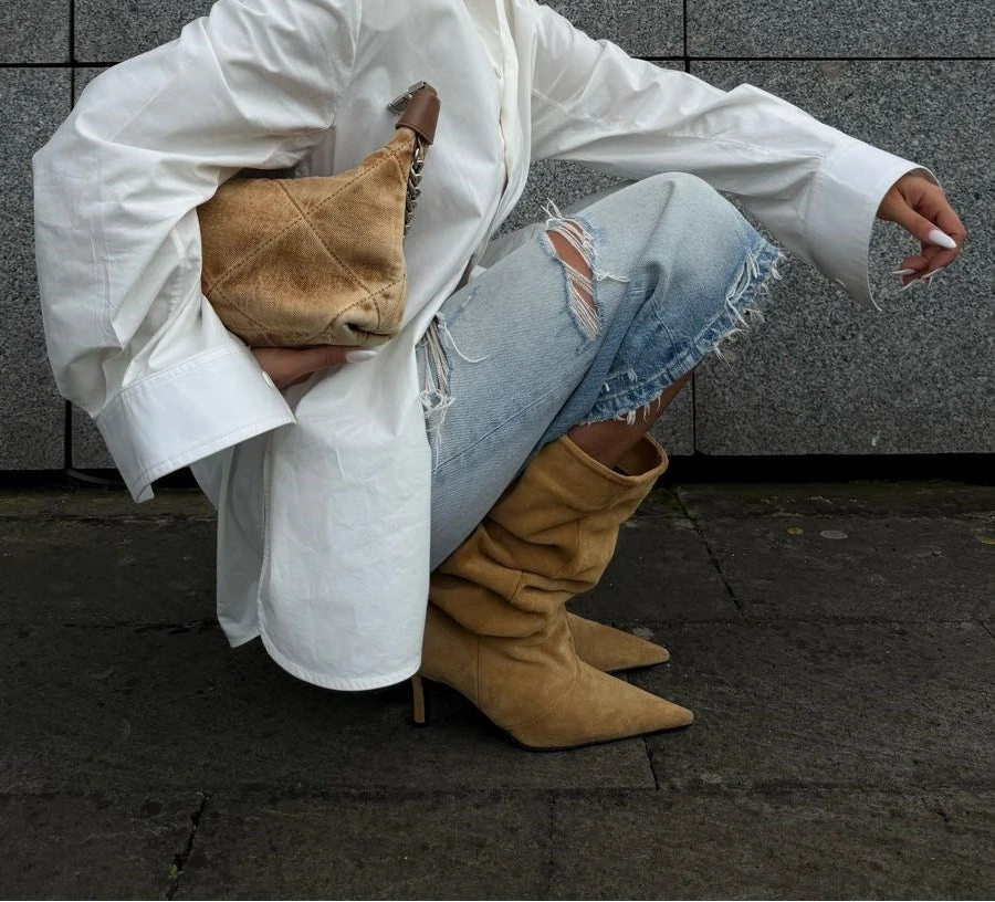 MARAVÉL Mustard Suede Heeled Ankle Boots