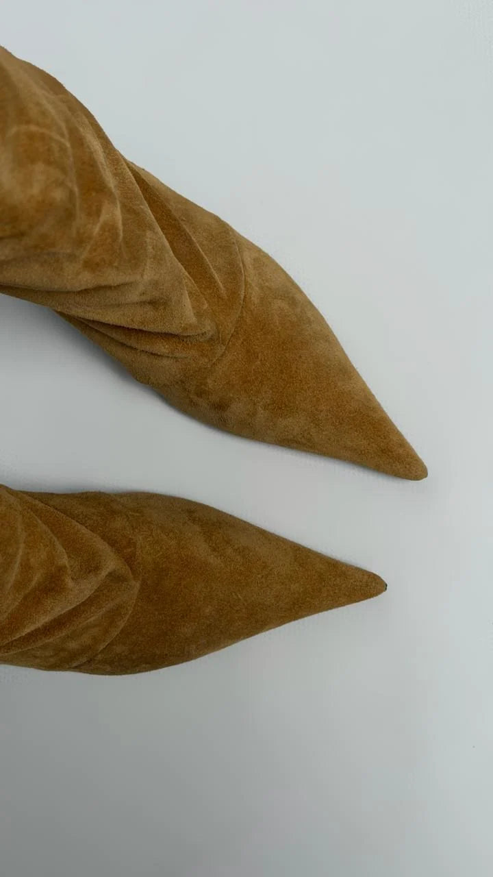 MARAVÉL Mustard Suede Heeled Ankle Boots
