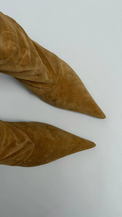 MARAVÉL Mustard Suede Heeled Ankle Boots