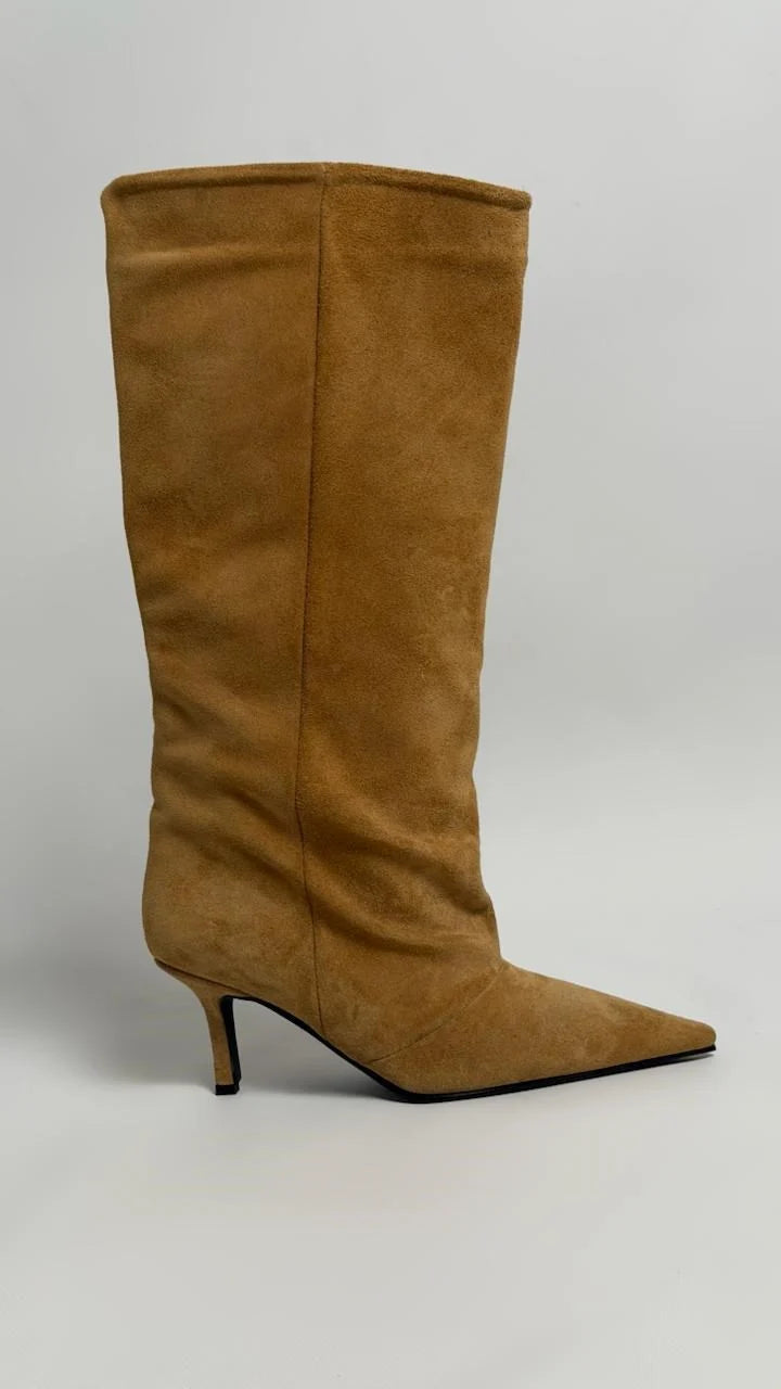 MARAVÉL Mustard Suede Heeled Ankle Boots