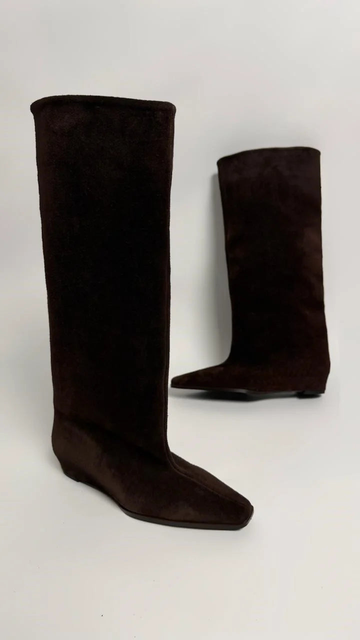SAVERIA Brown Suede Hidden Heel Ankle Boots