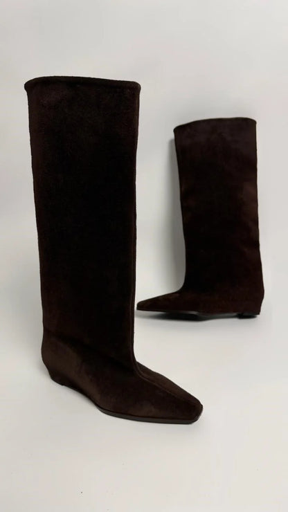 SAVERIA Brown Suede Hidden Heel Ankle Boots
