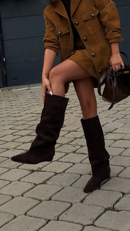 SAVERIA Brown Suede Hidden Heel Ankle Boots