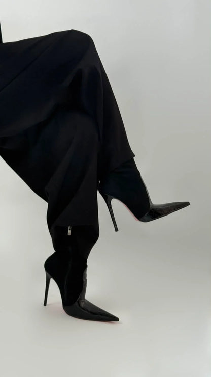 ELVÉNIA Black Stretch Heeled Boots