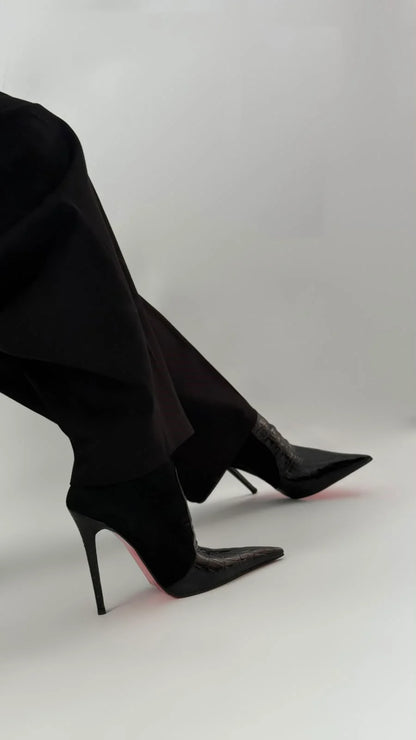 ELVÉNIA Black Stretch Heeled Boots