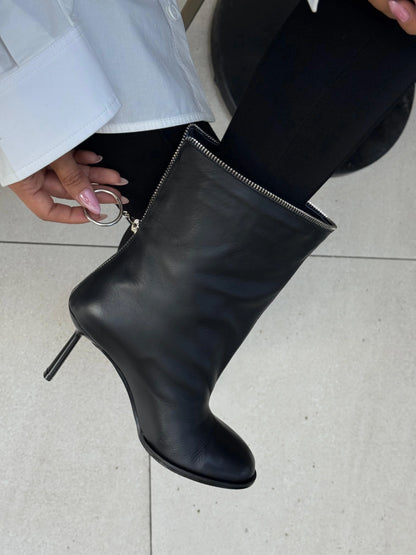 VELORIA Black Leather Heeled Boots