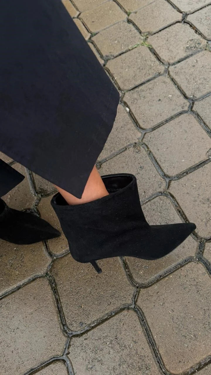 CAVÉLIA Black Suede Heeled Ankle Boots