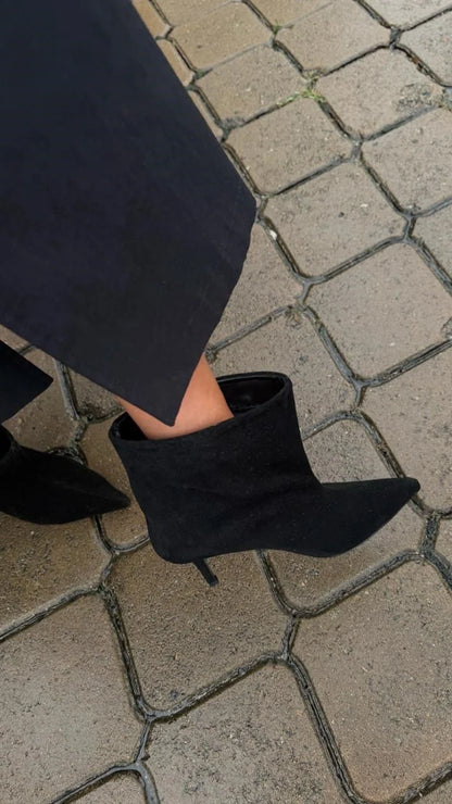 CAVÉLIA Black Suede Heeled Ankle Boots