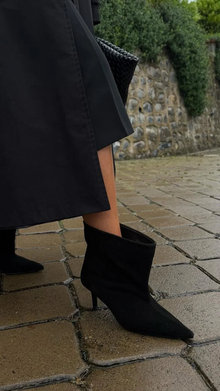 CAVÉLIA Black Suede Heeled Ankle Boots