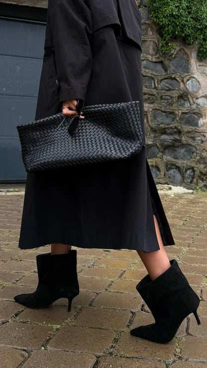 CAVÉLIA Black Suede Heeled Ankle Boots