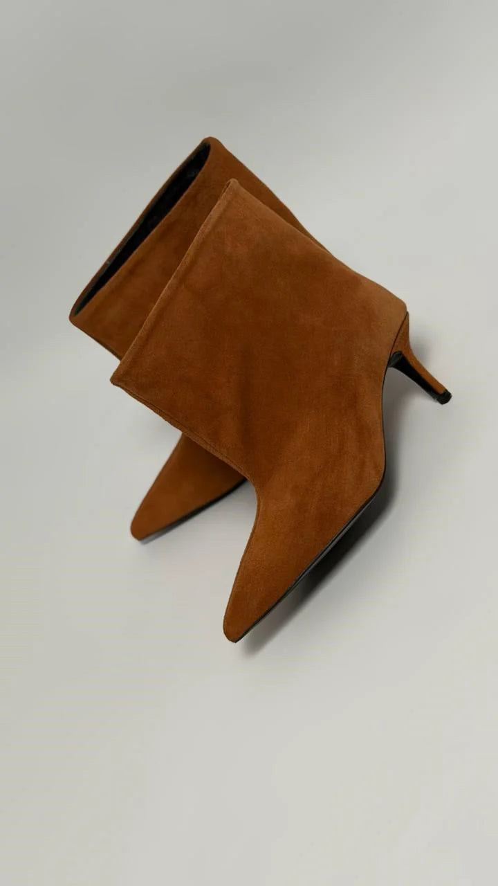 AURELIA Tan Suede Heeled Ankle Boots