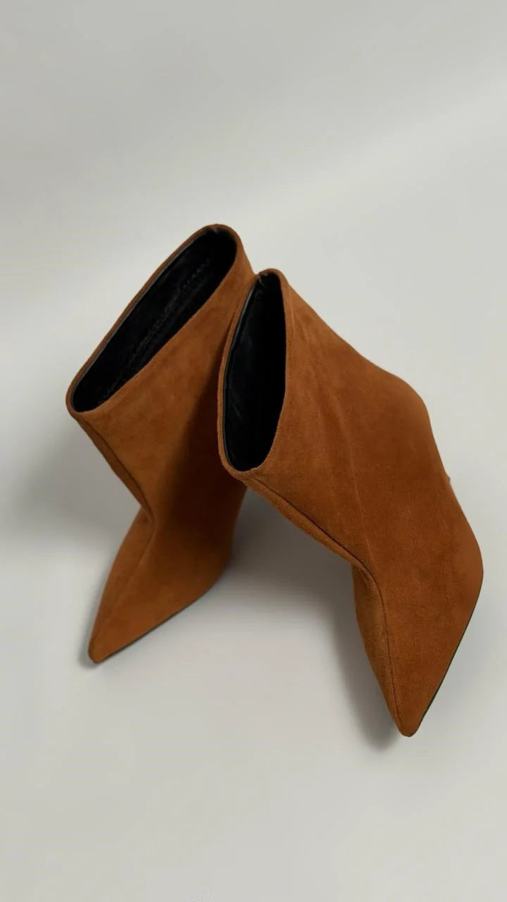 AURELIA Tan Suede Heeled Ankle Boots