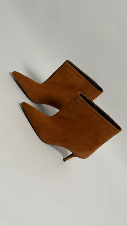 AURELIA Tan Suede Heeled Ankle Boots