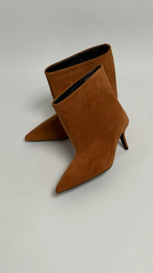 AURELIA Tan Suede Heeled Ankle Boots